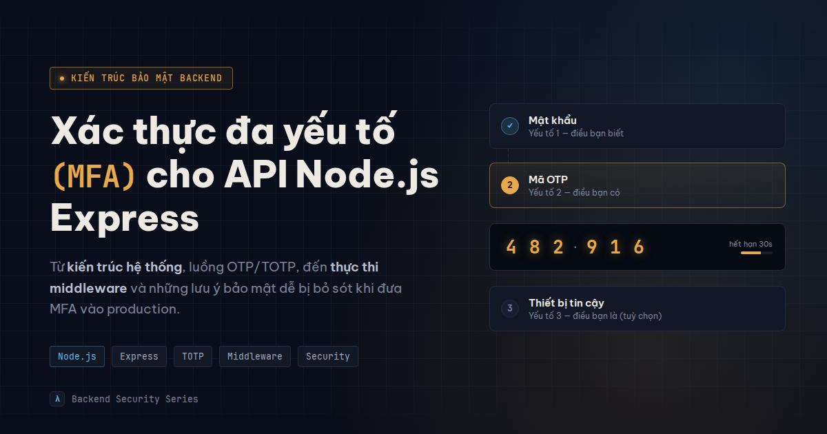 Triển khai xác thực đa yếu tố (MFA) cho API Node.js Express: Kiến trúc, thực thi và các lưu ý bảo mật