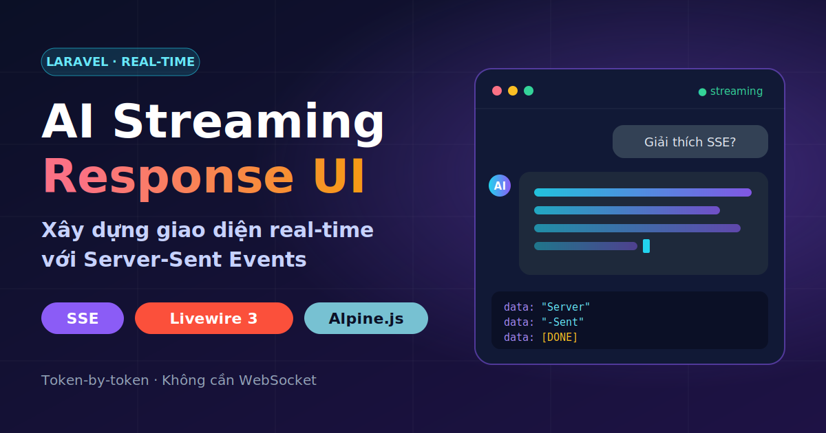 Kỹ thuật Xây dựng Giao diện Real-Time AI Streaming Response với Server-Sent Events (SSE) kết hợp Laravel Livewire 3 và Alpine.js